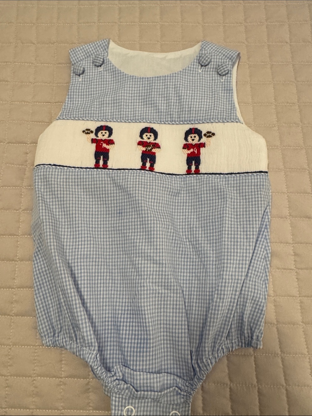 Krewe newborn baby blue gingham bubble with smocking